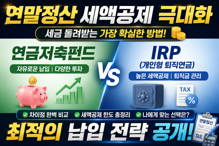 연말정산 세액공제 극대화: 연금저축펀드 vs IRP(개인형 퇴직연금) 차이점 완벽 비교 및 최적의 납입 전략