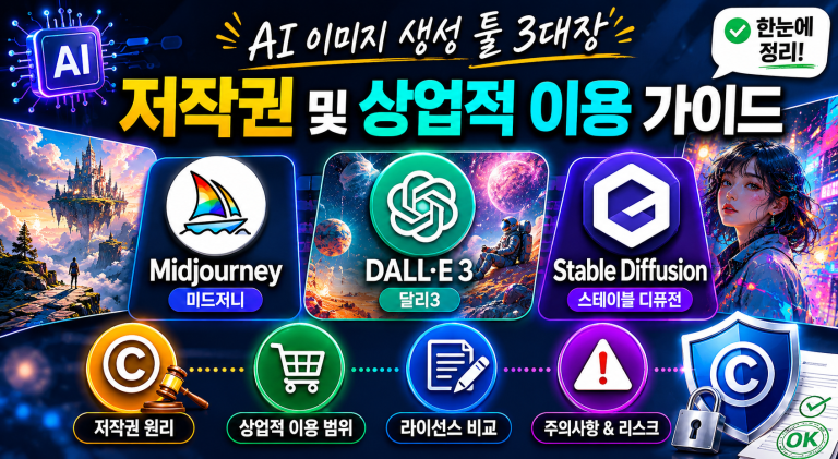 AI 이미지 생성 툴 3대장 (미드저니, 달리3, 스테이블 디퓨전) 저작권 및 상업적 이용 가이드