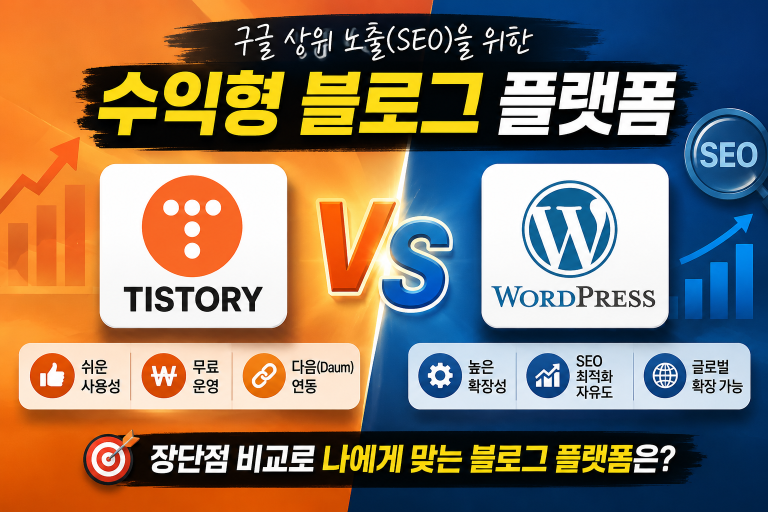 티스토리 vs 워드프레스: 구글 상위 노출(SEO)을 위한 수익형 블로그 플랫폼 장단점