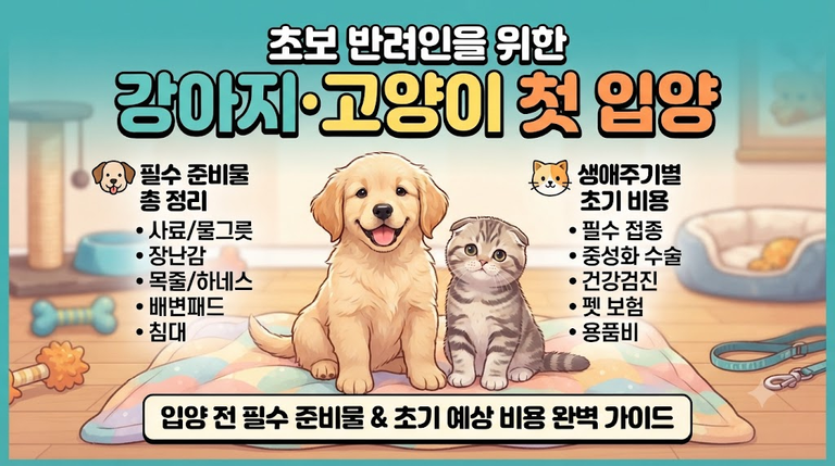 초보 반려인을 위한 강아지·고양이 첫 입양 필수 준비물 및 생애주기별 초기 예상 비용 총정리